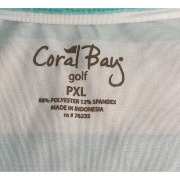 Coral Bay Polo Shirt Golf PXL Womens Striped Turquoise Beige White Short Sleeve - Picture 4 of 6
